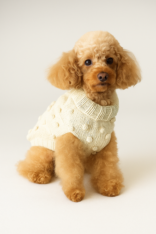 poodle in cotton dots sweater