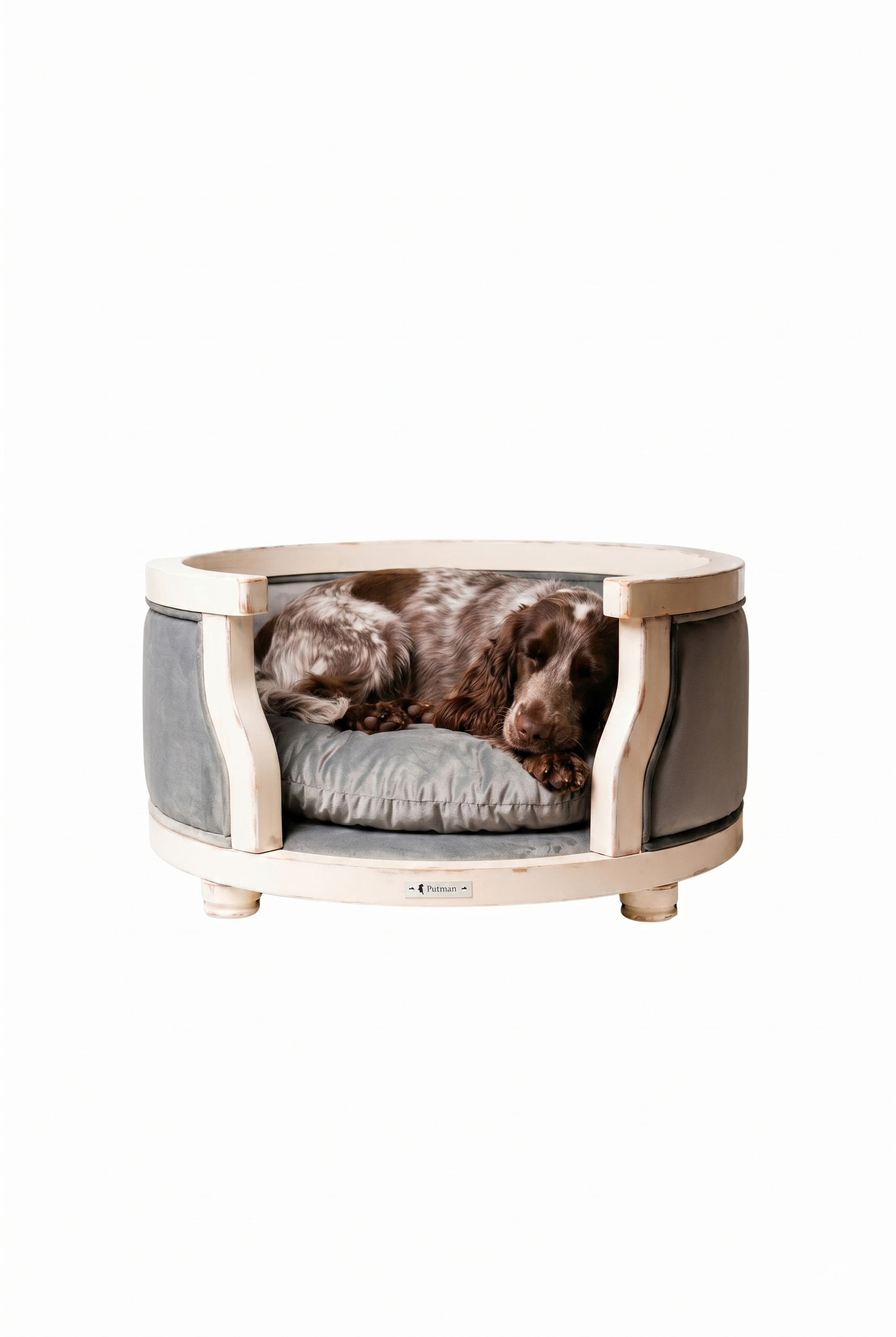 Pet bed with a glass front on a white background