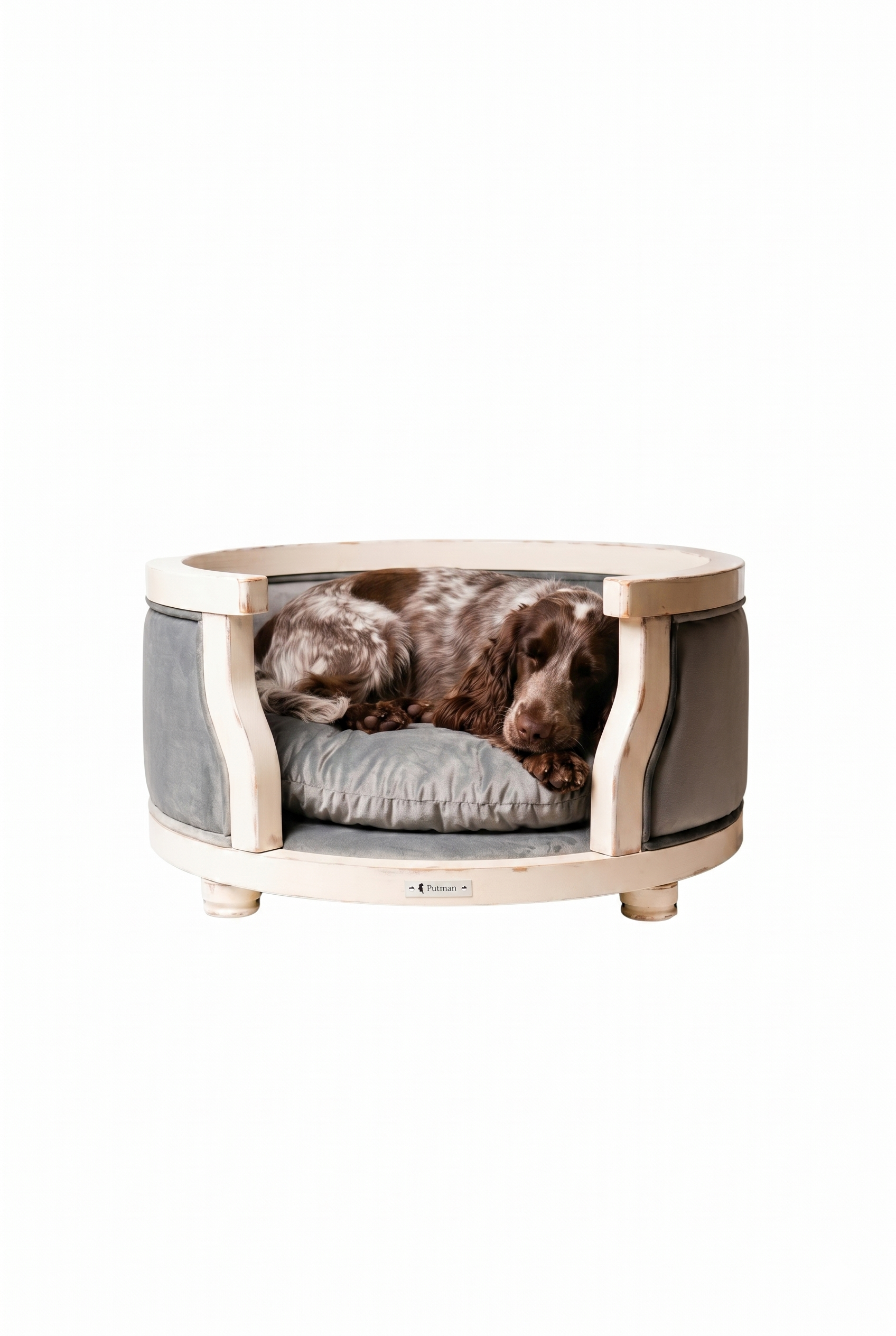 Pet bed with a glass front on a white background